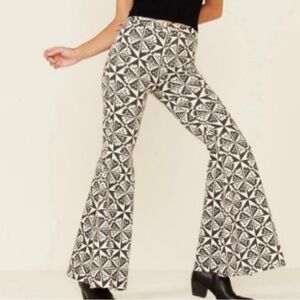We The Free Geometric Black and White Flare Pants